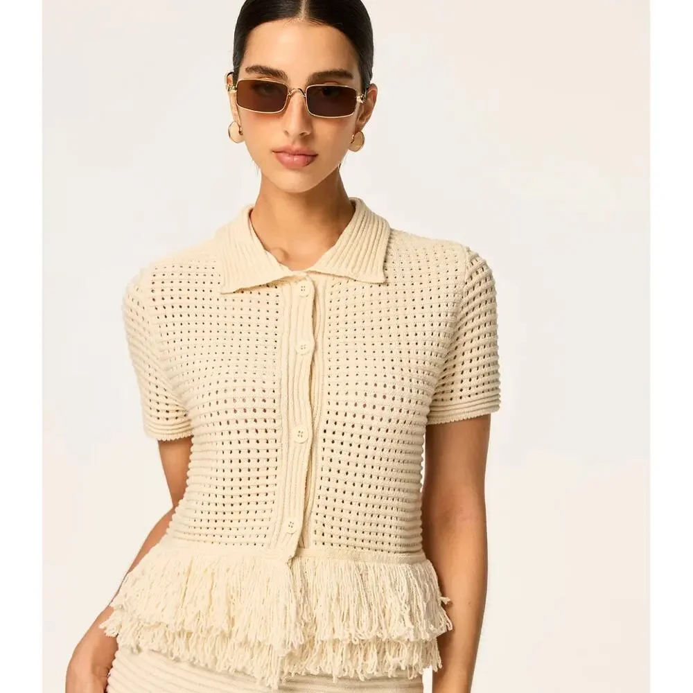 NWT commense ringed Mesh-Knit Polo Short Sleeve Top Sz M - Picture 2 of 4